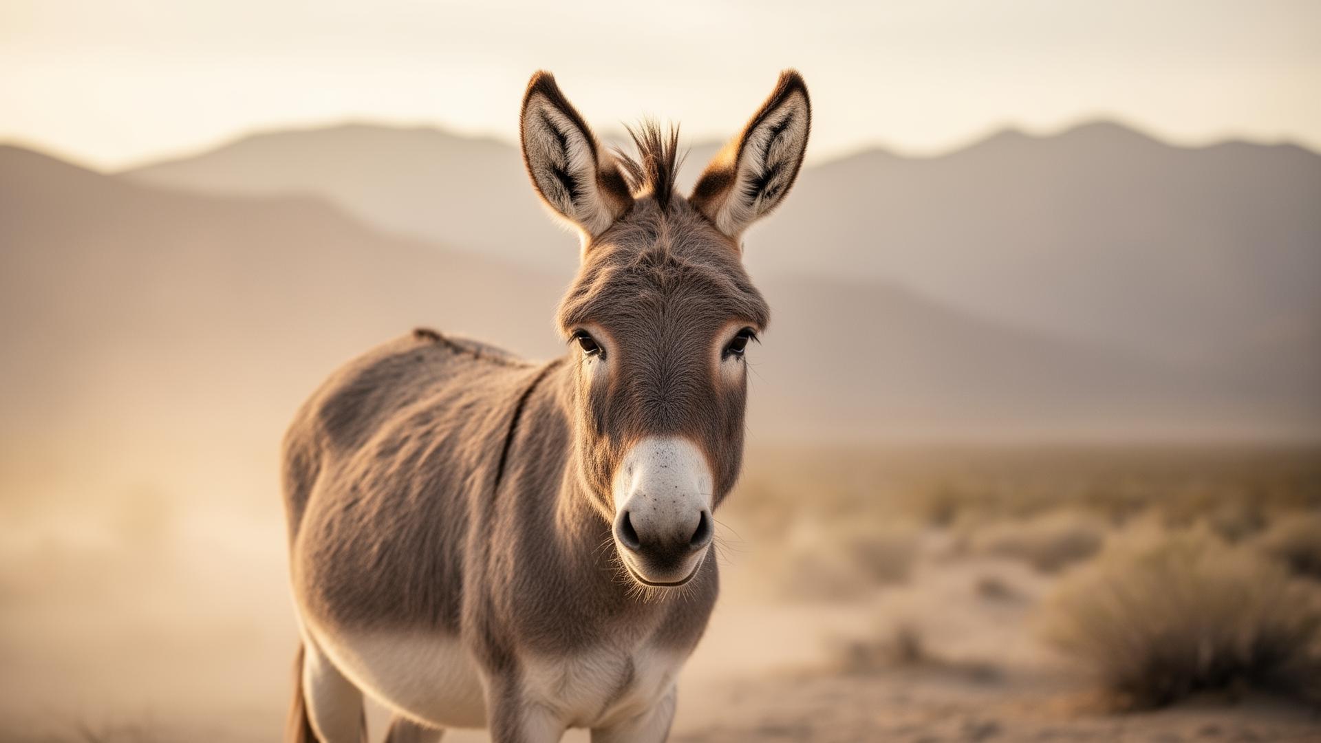 A burro in the high desert at golden hour